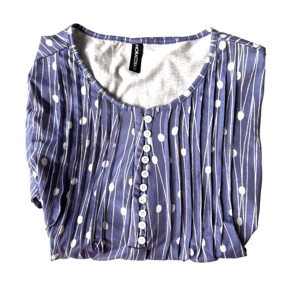 NoraCora Tunic Top XL Blue White Polkadot Jersey Fabric Button Pleaded … - Picture 5 of 12